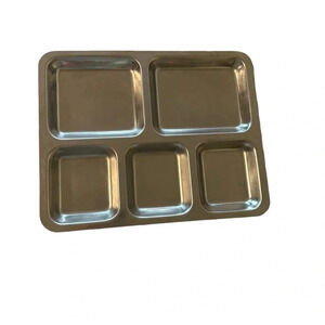 5 COMPARTMENT STAINLESS STEEL DISH FOOD TRAY DINNER PLATE